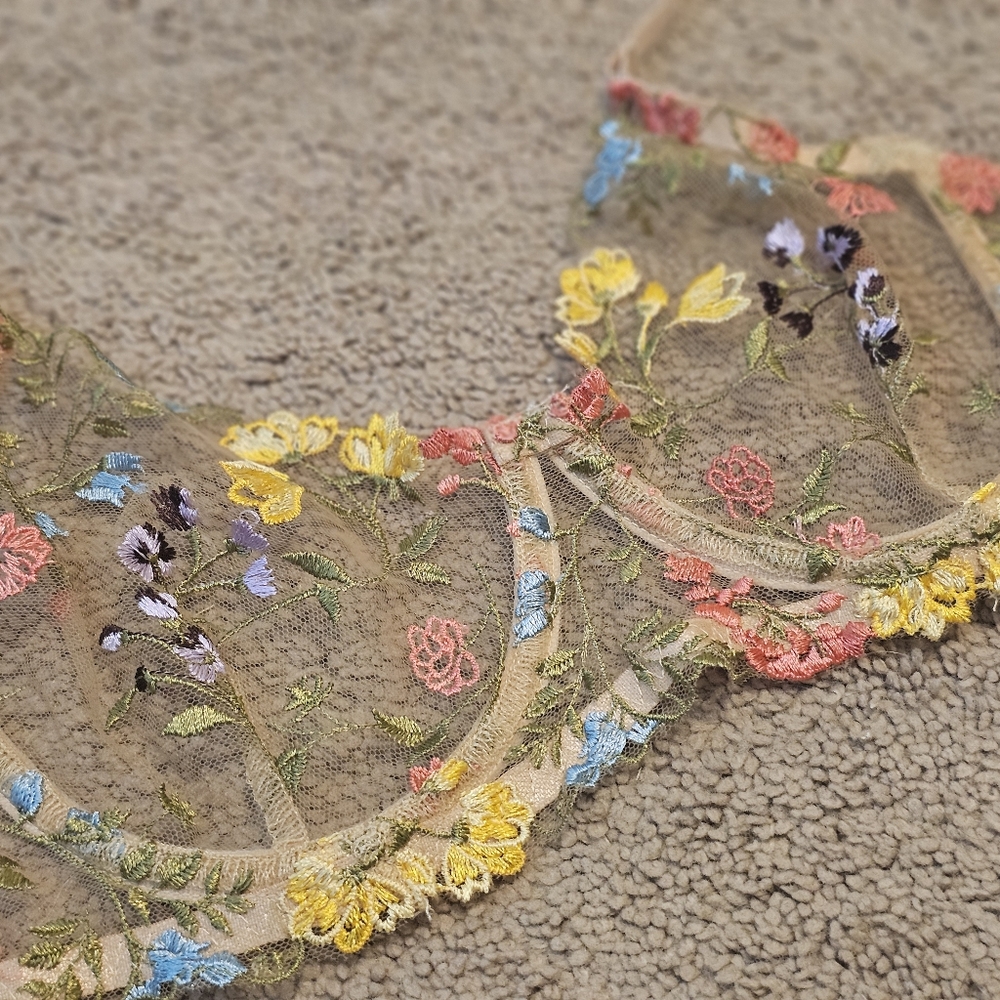 Colorful Floral Nude Tan Sheer Mesh Bra